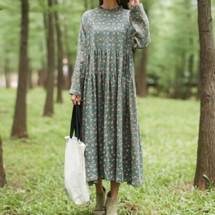 Herbstliches Retro-rüschenkleid In A-linie Mit Blumenmuster