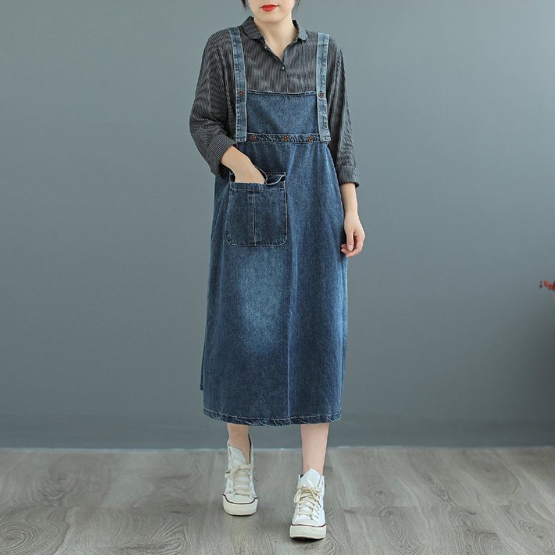 Hosenträgerkleid In Übergröße Mit Lockeren Denim-trägern