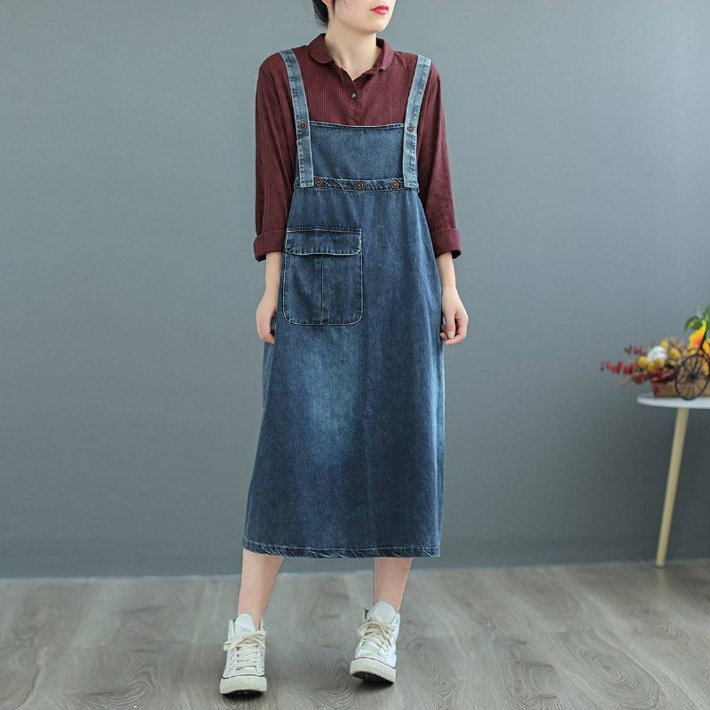 Hosenträgerkleid In Übergröße Mit Lockeren Denim-trägern