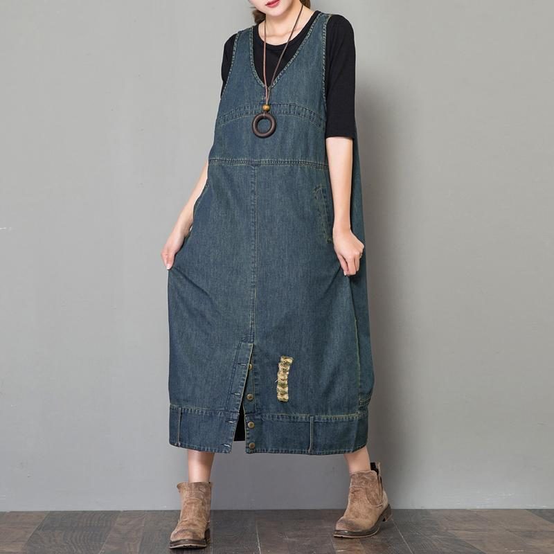 Jeans-retro-kleid Mit Lockeren Trägern