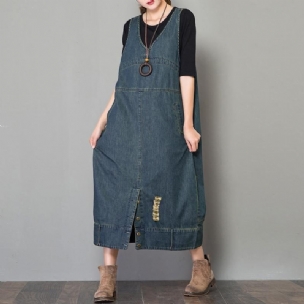 Jeans-retro-kleid Mit Lockeren Trägern