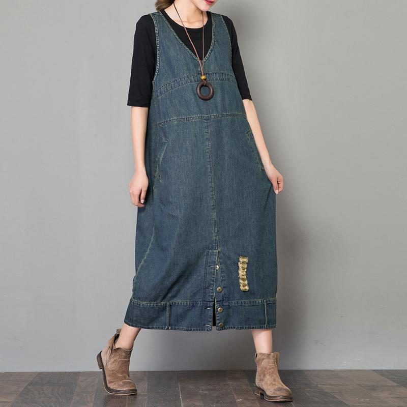 Jeans-retro-kleid Mit Lockeren Trägern