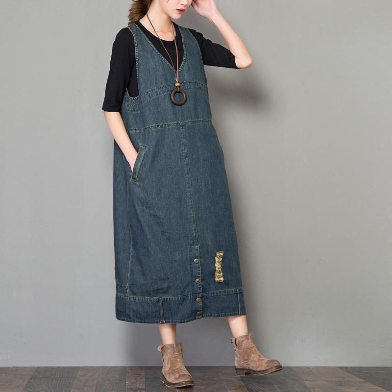 Jeans-retro-kleid Mit Lockeren Trägern