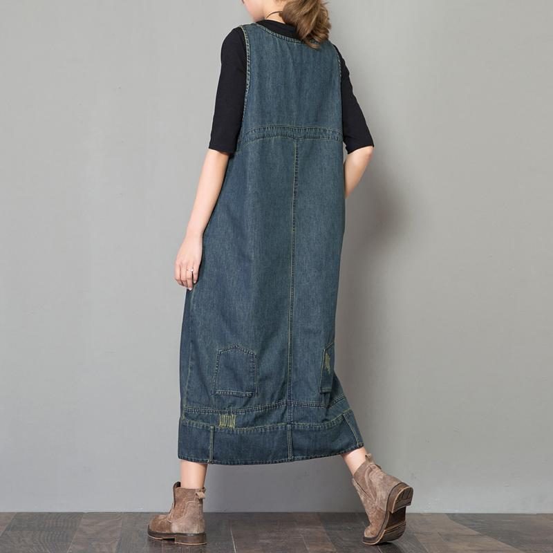 Jeans-retro-kleid Mit Lockeren Trägern