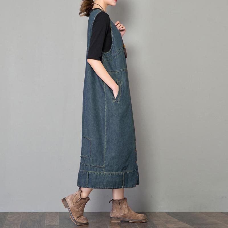 Jeans-retro-kleid Mit Lockeren Trägern