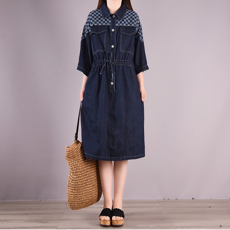 Knielanges Sommer-vintage-kleid Aus Lässigem Baumwoll-denim