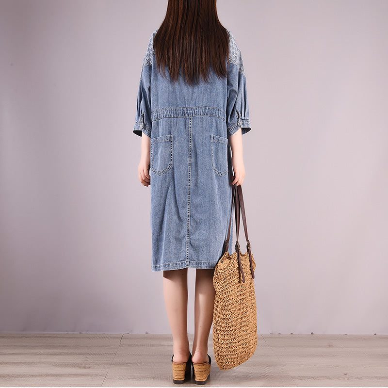 Knielanges Sommer-vintage-kleid Aus Lässigem Baumwoll-denim