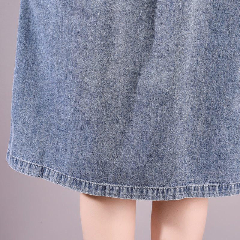 Knielanges Sommer-vintage-kleid Aus Lässigem Baumwoll-denim