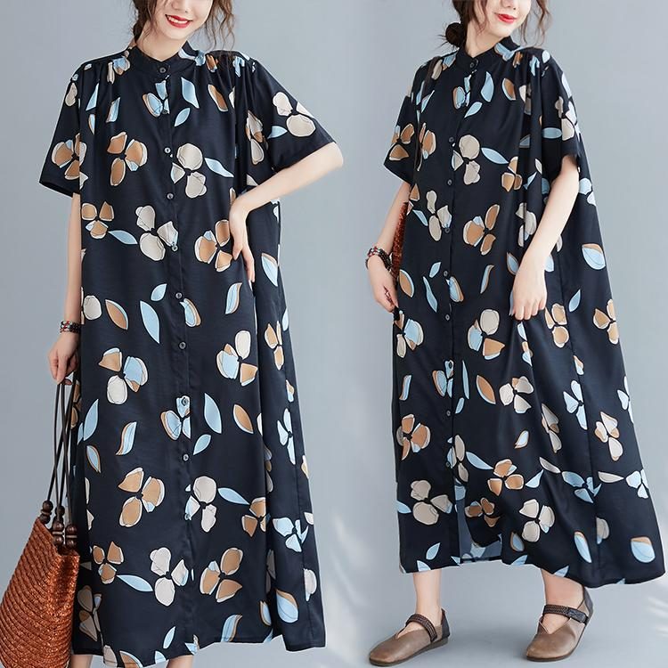 Kurzärmliges Langes Hemdkleid Mit Print Für Damen In Übergröße