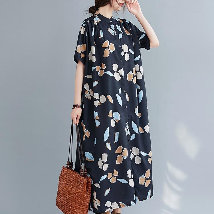 Kurzärmliges Langes Hemdkleid Mit Print Für Damen In Übergröße