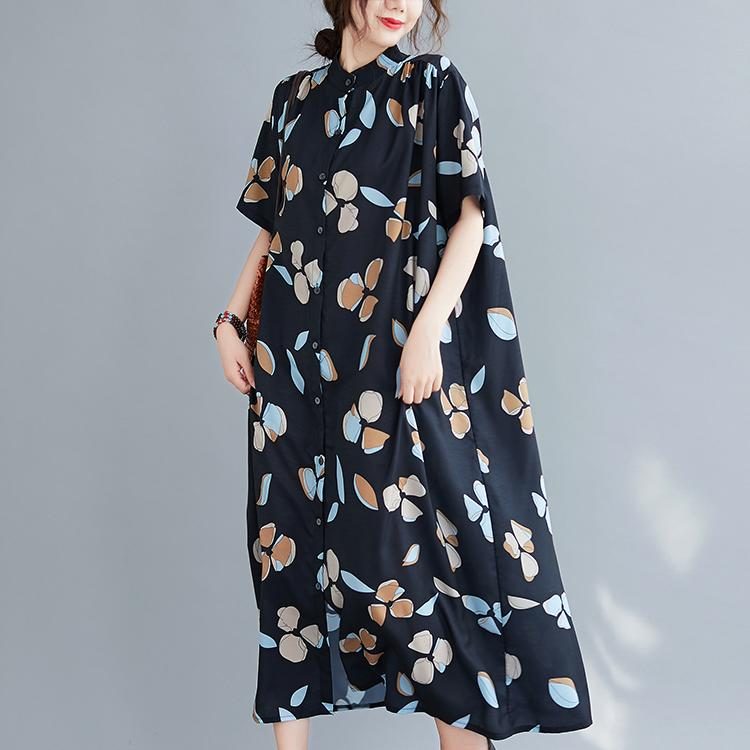 Kurzärmliges Langes Hemdkleid Mit Print Für Damen In Übergröße