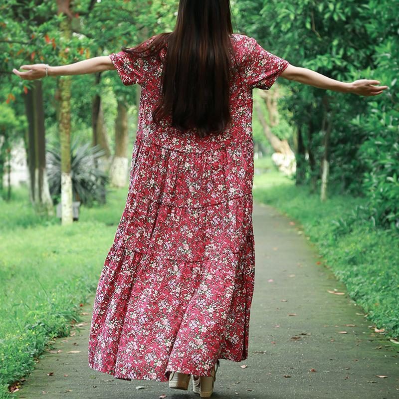 Kurzärmliges Maxikleid Mit Rundhalsausschnitt Und Knopfleiste Vorne Für Damen