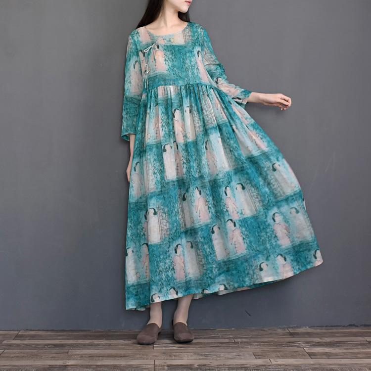 Kurzärmliges Sommer-maxikleid Mit Blumendruck