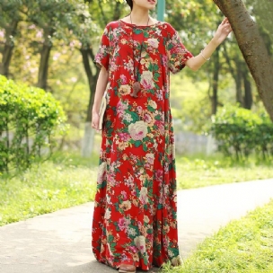 Kurzärmliges Sommerkleid Mit Blumenmuster Für Damen