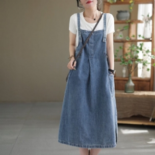 Lässiges Ärmelloses Sommer-midikleid Aus Baumwolldenim