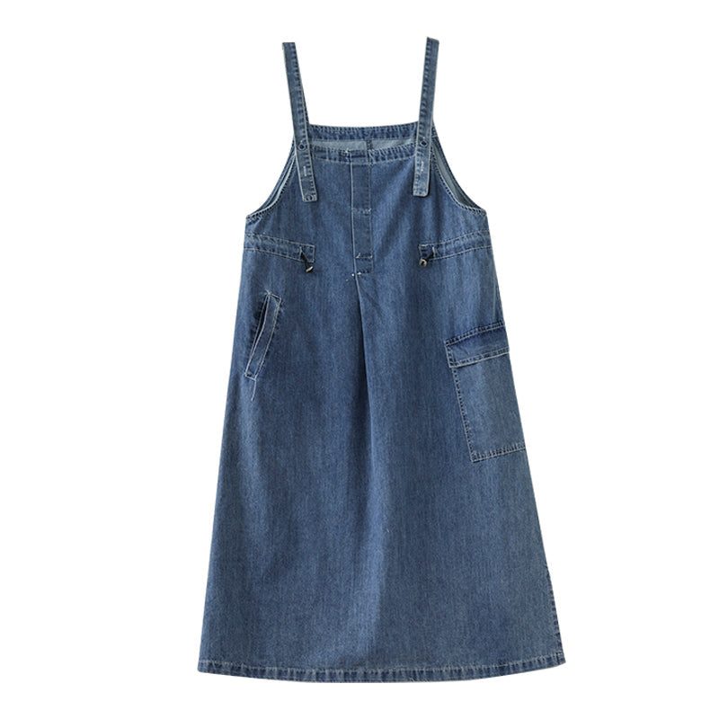 Lässiges Ärmelloses Sommer-midikleid Aus Baumwolldenim