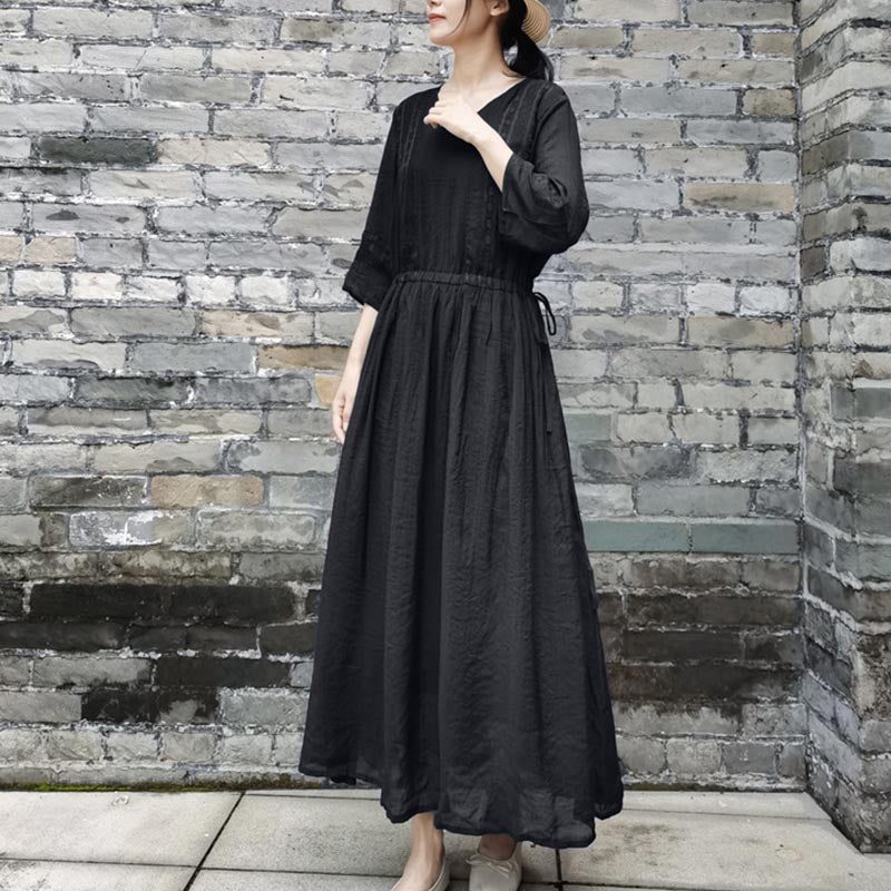 Lässiges Frühlings Und Sommerkleid Aus Glatter Baumwolle Im Vintage-stil