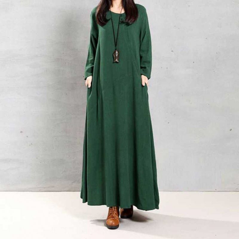 Lässiges Lockeres Retro-langarmkleid Für Damen