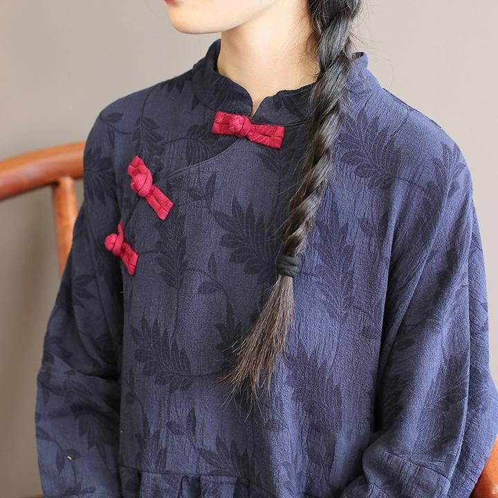 Langärmliges Herbstkleid Aus Baumwolle Und Leinen Im Chinesischen Stil