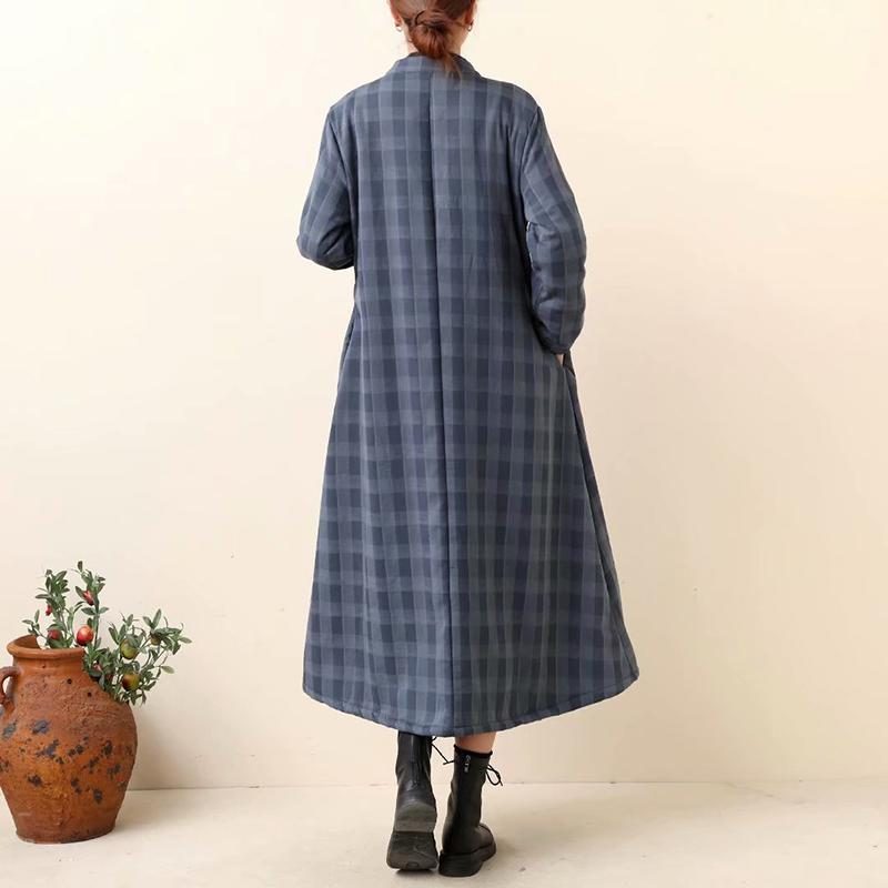 Langes Mantelkleid Aus Dickem Retro-baumwoll-leinen-plaid