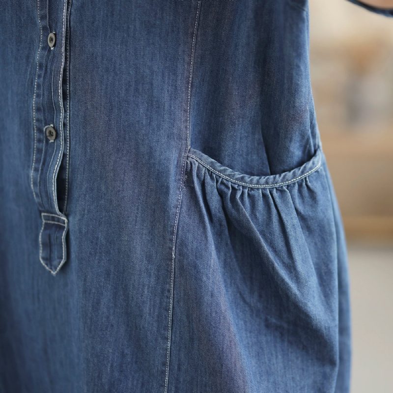 Lockeres Legeres Sommer-denimkleid Aus Baumwolle