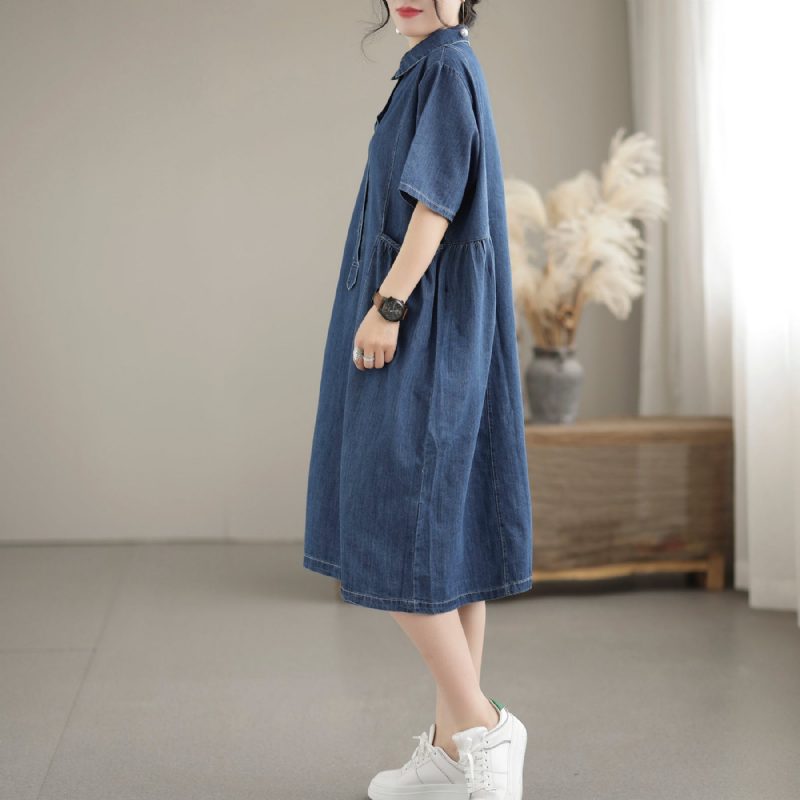 Lockeres Legeres Sommer-denimkleid Aus Baumwolle