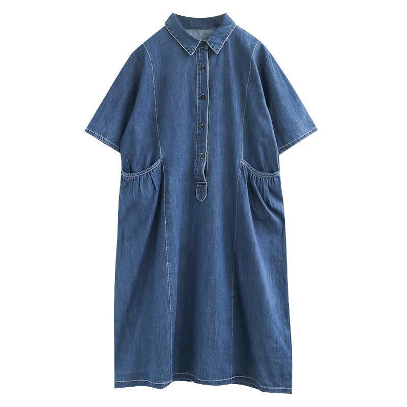 Lockeres Legeres Sommer-denimkleid Aus Baumwolle