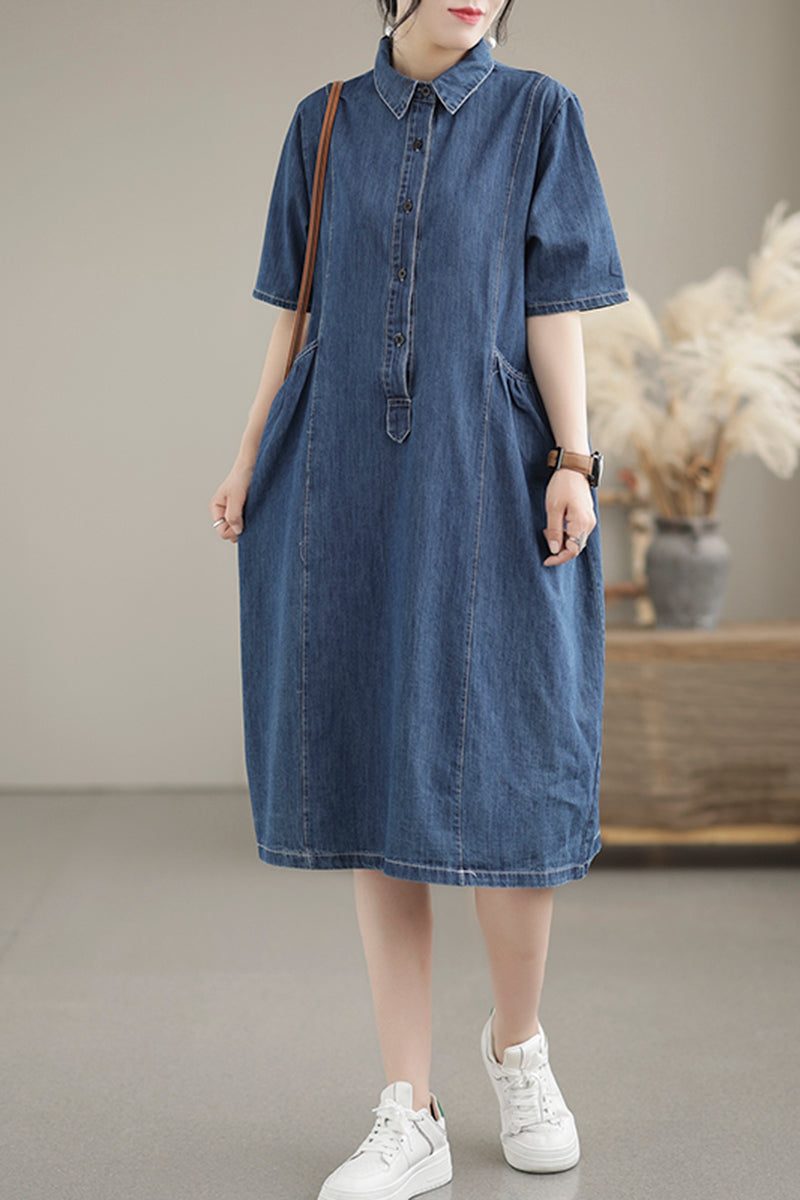 Lockeres Legeres Sommer-denimkleid Aus Baumwolle