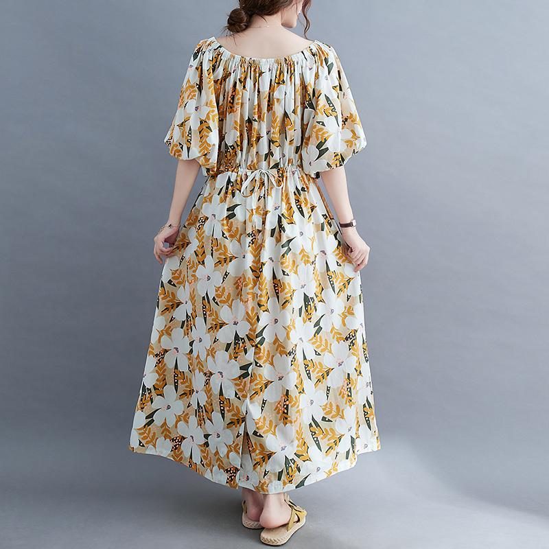 Lockeres Sommer-baumwollkleid Mit Blumenmuster In Übergröße