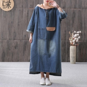 Loses Damen-denimkleid Mit Kapuzennähten