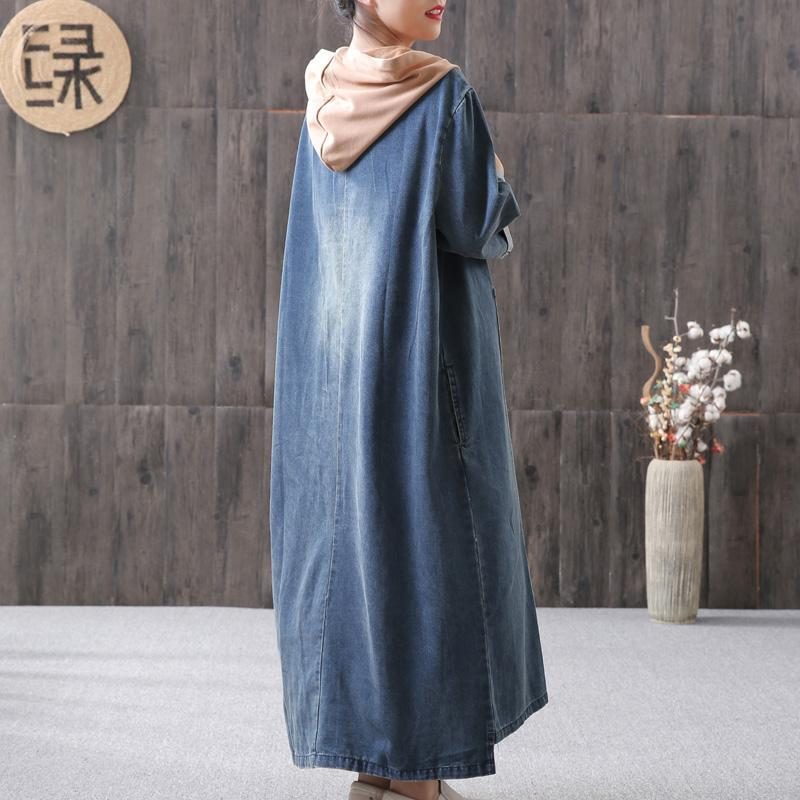 Loses Damen-denimkleid Mit Kapuzennähten