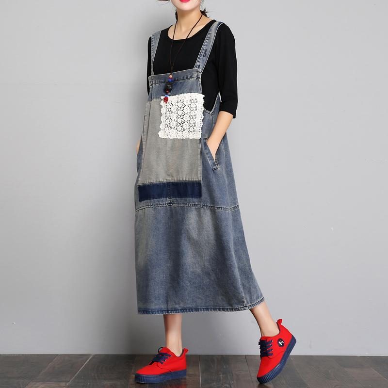 Neuer Sommer Lockeres Denim-retro-trägerkleid