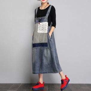 Neuer Sommer Lockeres Denim-retro-trägerkleid