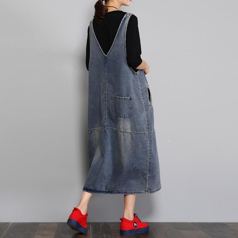 Neuer Sommer Lockeres Denim-retro-trägerkleid