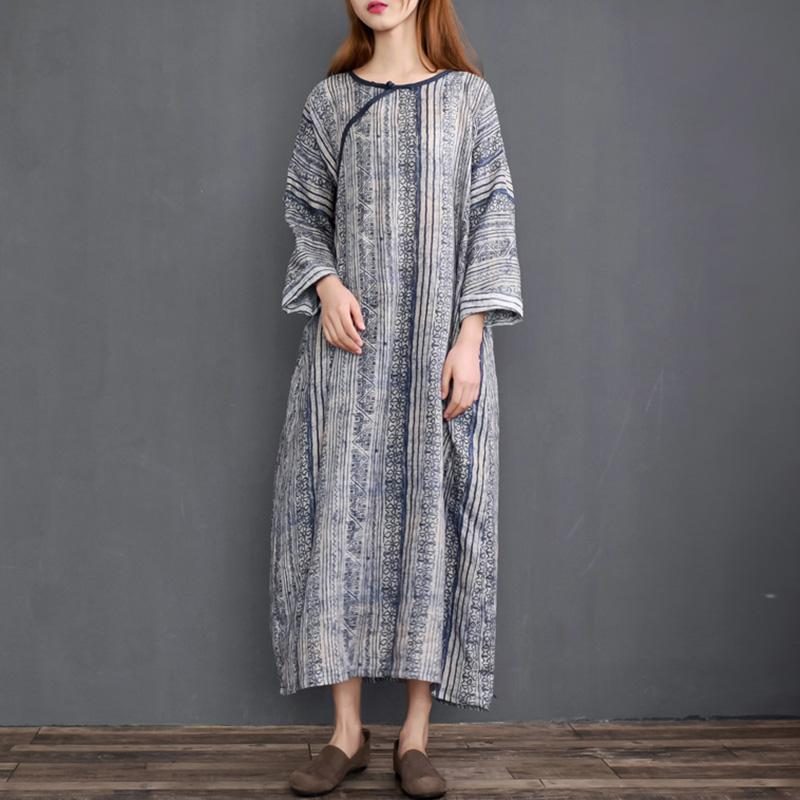 Nordic Totem Bedrucktes Leinenkleid Für Damen