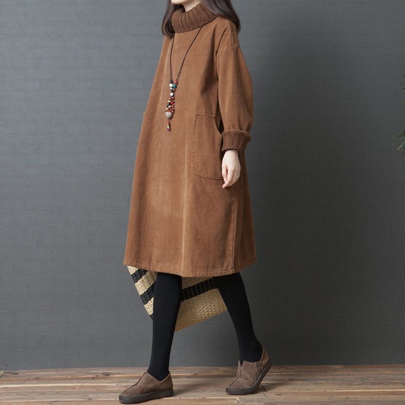 Oversize-herbst-winter-strickkleid Aus Cord