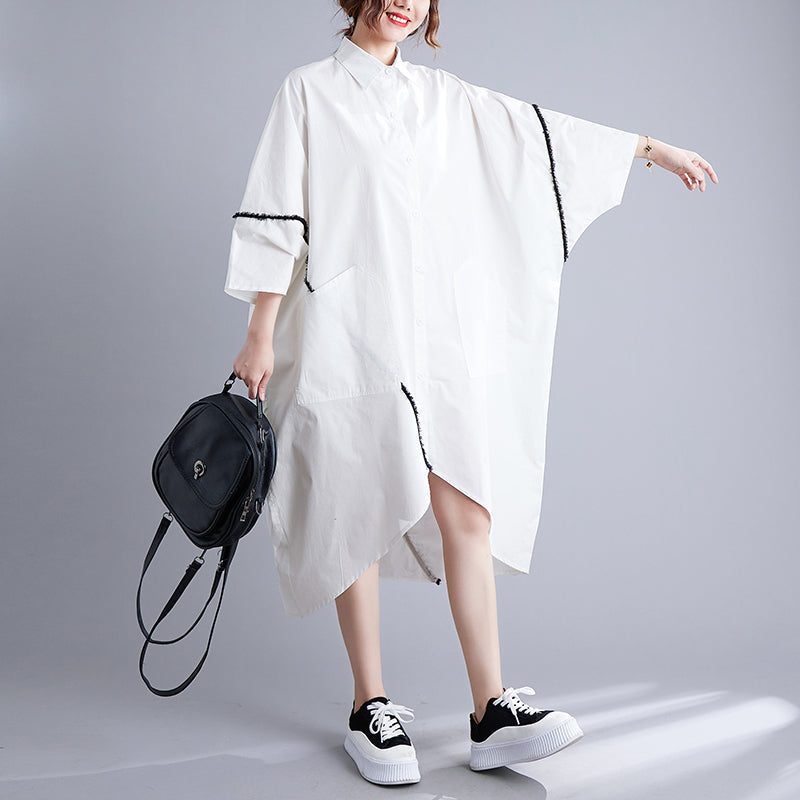 Plus Size Retro Loose Casual Cotton White Dress