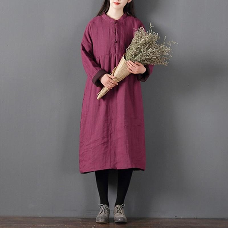 Plus Size Winter Retro Loose Cotton Padded Leinenkleid