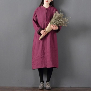 Plus Size Winter Retro Loose Cotton Padded Leinenkleid