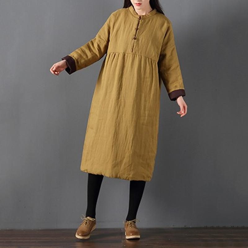 Plus Size Winter Retro Loose Cotton Padded Leinenkleid