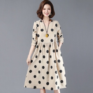 Polka Dots Lässiges Lockeres Gerafftes V-ausschnitt-kleid