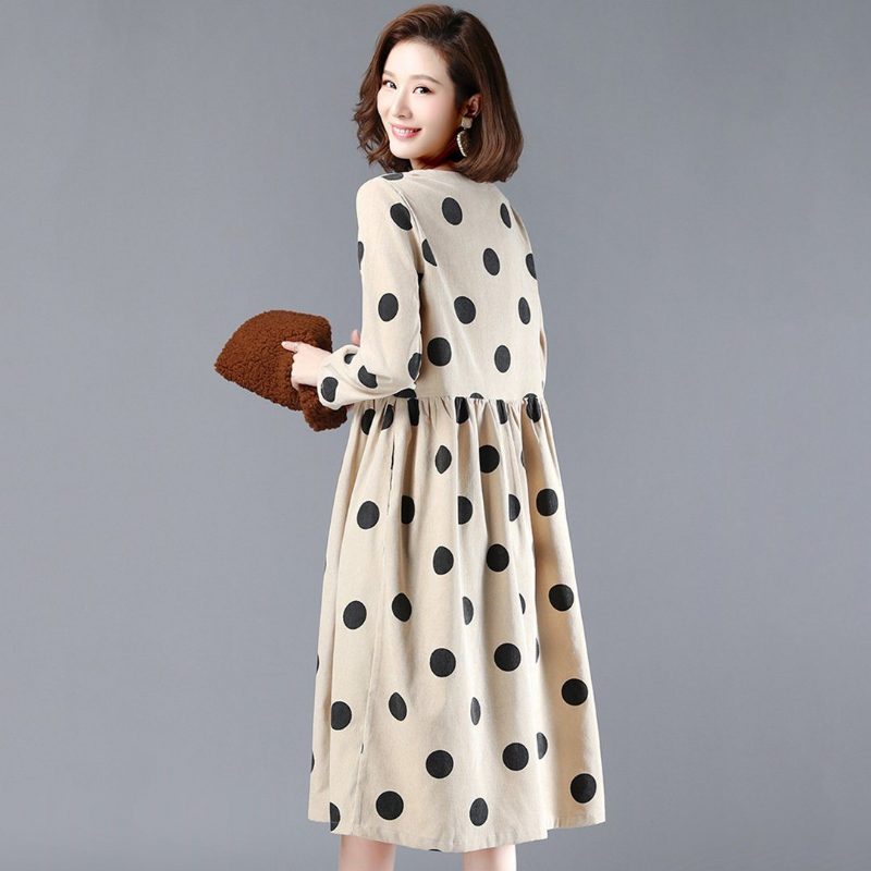 Polka Dots Lässiges Lockeres Gerafftes V-ausschnitt-kleid