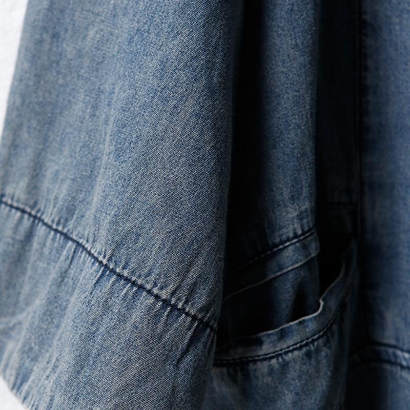 Rundhalstaschen Denim Einfaches Sommerkleid