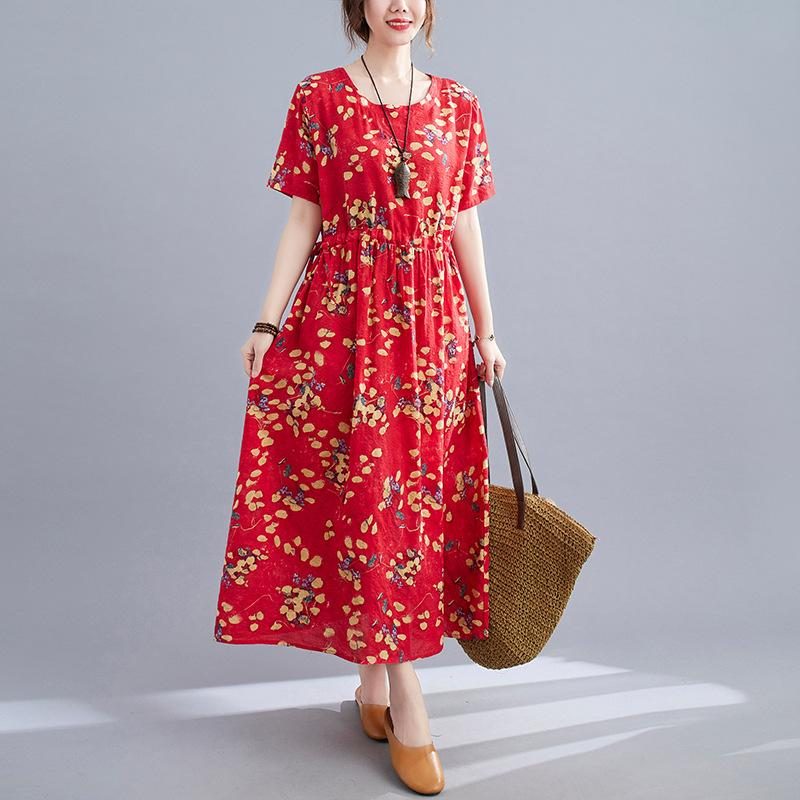 Sommer Leinenkleid Mit Blumenmuster Im Retro-stil