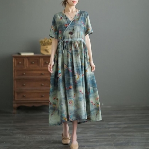 Sommer-midikleid Aus Seide Und Baumwolle Mit Blumenmuster