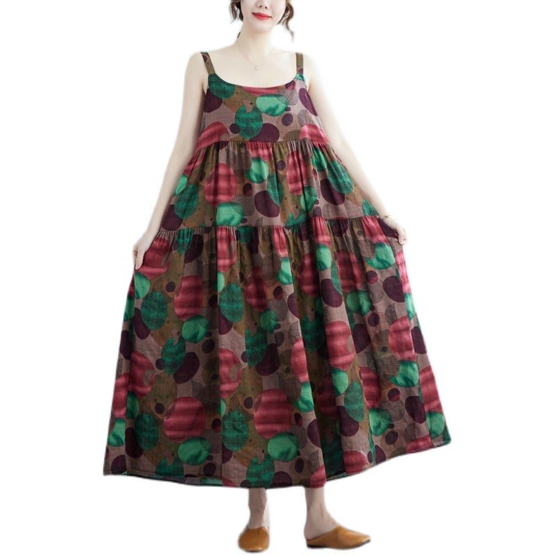 Sommer Retro Blumen Locker Lässig Urlaub Sling Kleid