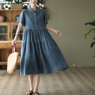 Sommer-retro-loose-patchwork-baumwoll-denim-kleid