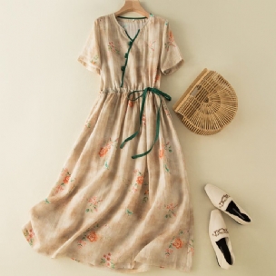 Sommerliches Leinenkleid Mit Blumenmuster