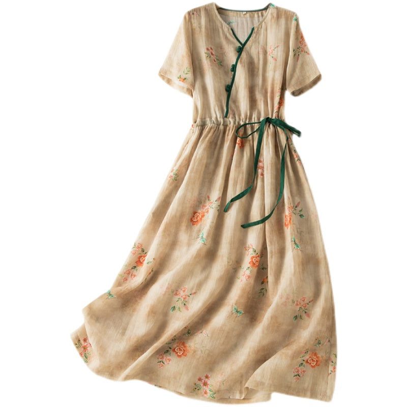 Sommerliches Leinenkleid Mit Blumenmuster