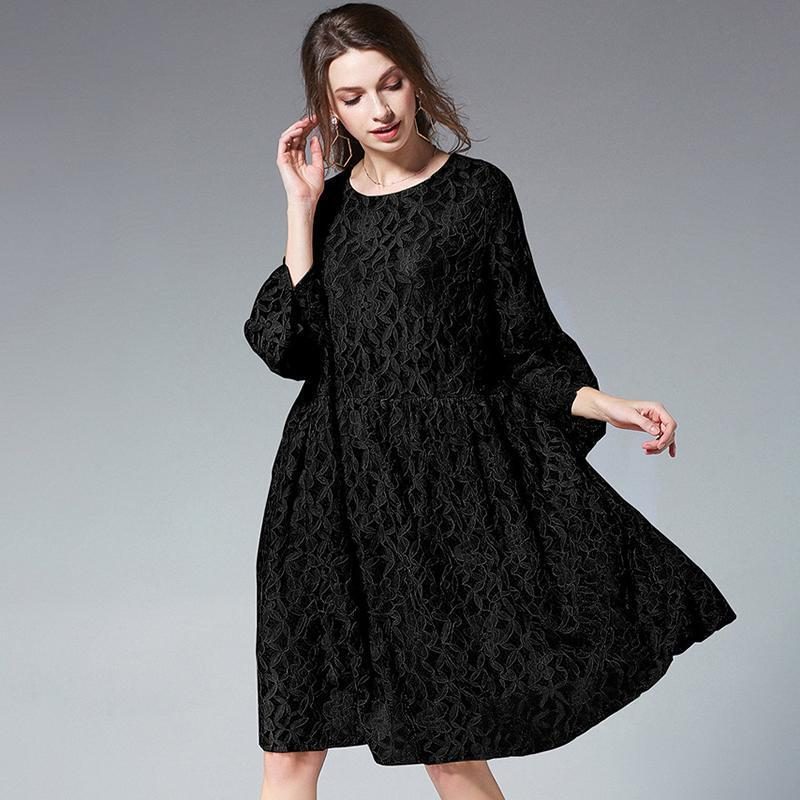 Spitze Polyester Sieben Prozent Ärmel Frauen Plus Size Kleid